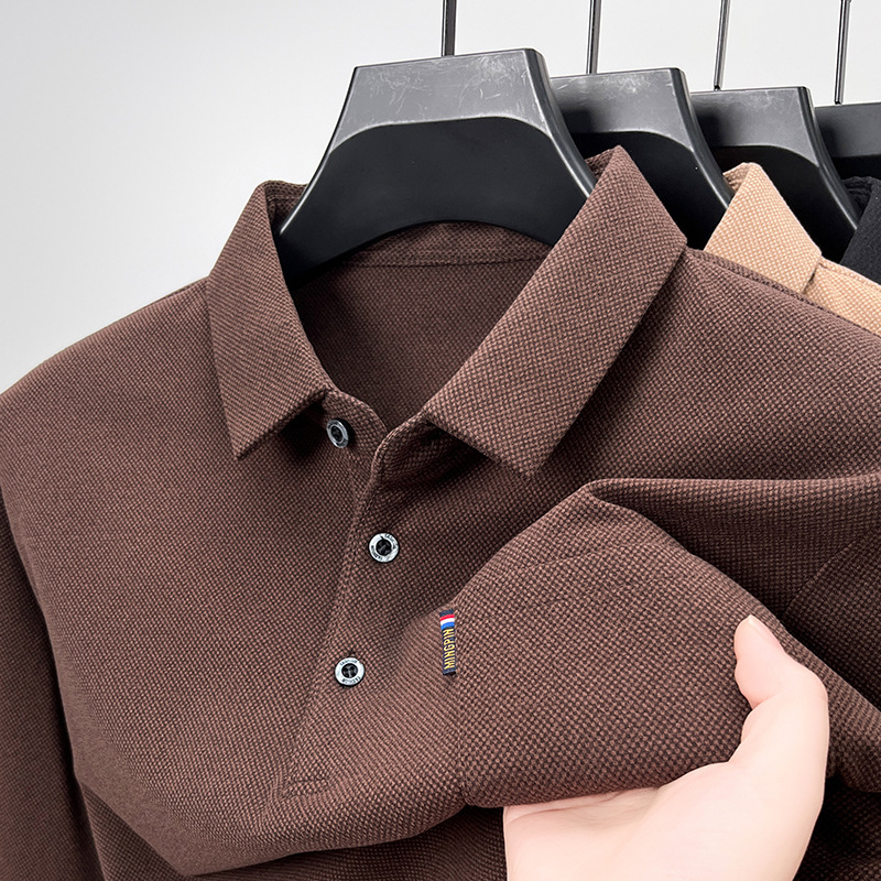 Real Pocket~High-End Brushed Long-Sleeved T-Shirt for Men in Autumn and Winter Double-Sided Velvet Collar Polo Shirt Loose Middle-Aged Dad Wear