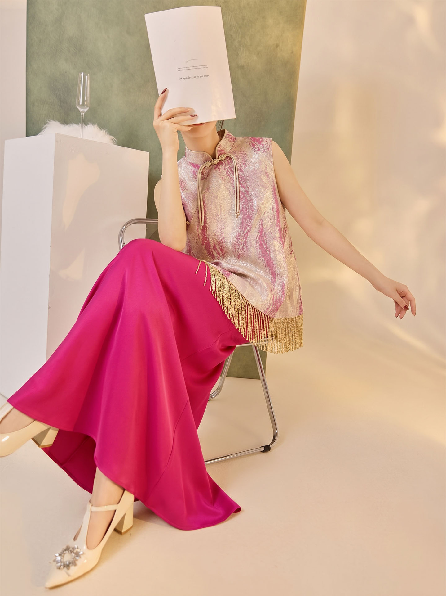 Áo không tay cổ tròn jacquard viền tua mùa hè — Trang chủ