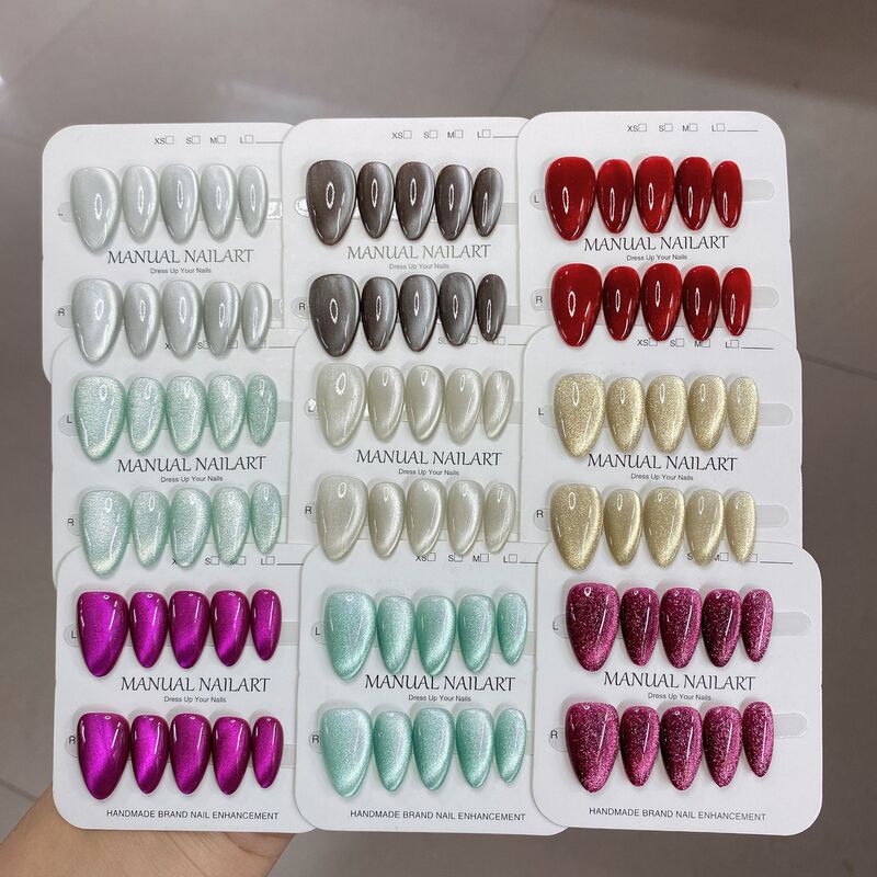 Cross-border pure hand-worn nail light therapy nail patch finished wholesale high-level sense burst stone cat eye removable Cross-border pure hand-worn nail light therapy nail patch finished wholesale high-level sense burst stone cat eye removable