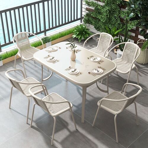 Outdoor Waterproof Sunproof Iron Furniture Set Including Glass Table and Chairs Garden Courtyard Balcony Milk Tea Shop Outdoor