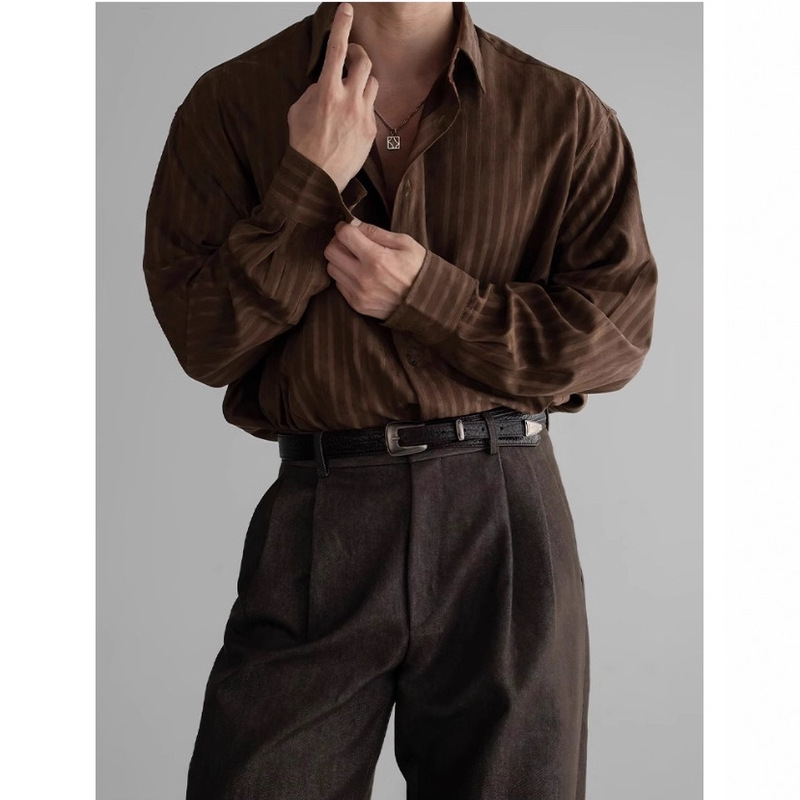 Vintage Mature Style Men's Heavy Vertical Striped Shirt Textured Casual Long-Sleeve Shirt Men's Autumn Top Trendy Vintage Mature Style Men's Heavy Vertical Striped Shirt Textured Casual Long-Sleeve Shirt Men's Autumn Top Trendy