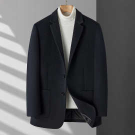 商务休闲10%羊绒西服男短毛呢大衣时尚秋冬双面呢西装领羊毛外套