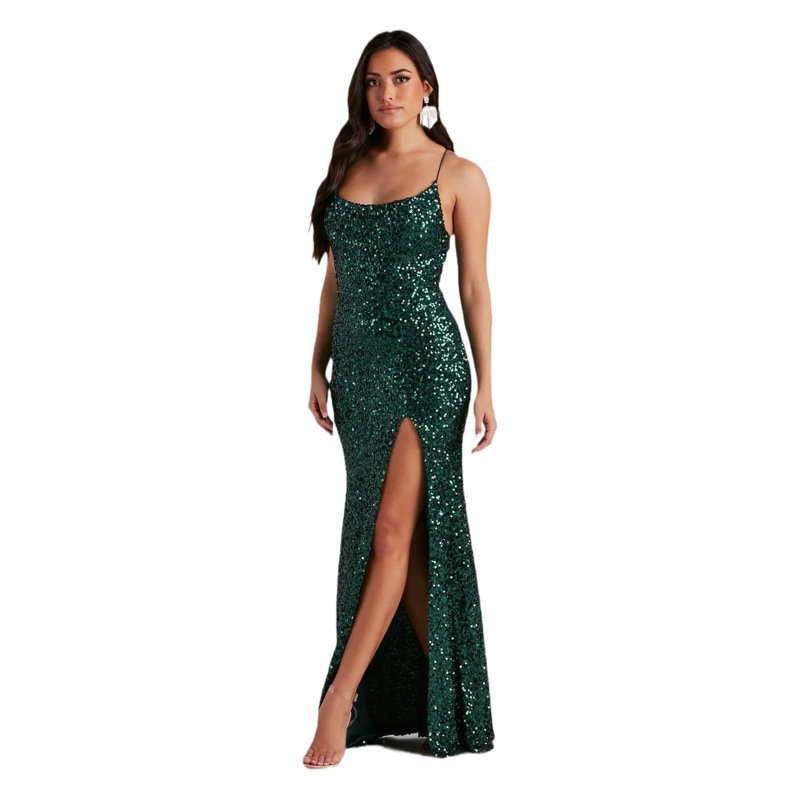 Vestido de Noche Largo con Tirantes Finos y Lentejuelas para Fiesta, Elegante Vestido de Gala Largo para Eventos