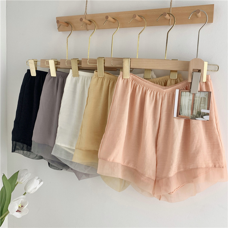 日系薄紗蕾絲安全褲女外穿夏季薄家居打底褲寬鬆無痕冰絲防走光褲