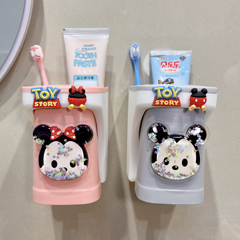 子供用歯ブラシ収納ラック、子供用磁気吸引式うがいカップ、壁掛け式、穴あけ不要、キュートでクリエイティブな流砂カップル歯ブラシホルダー|undefined