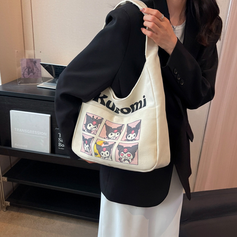 卡通印花帆布袋大容量收纳必备手提袋子加宽肩带时尚单品袋子