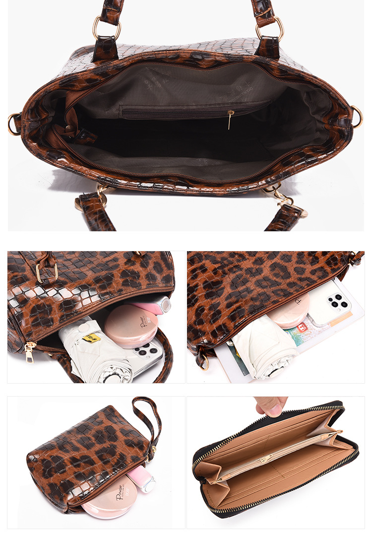 Frau Groß Alle Jahreszeiten Pu-leder Leopard Vintage-stil Quadrat Reißverschluss Taschen-sets display picture 7