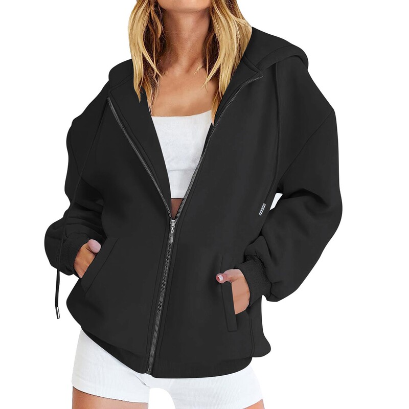 2025 Amazon's Popular Women's Sports Fleece Large Size Thickeneded Warm Cardigan Zipper Hooded Jacket Sweatshirt