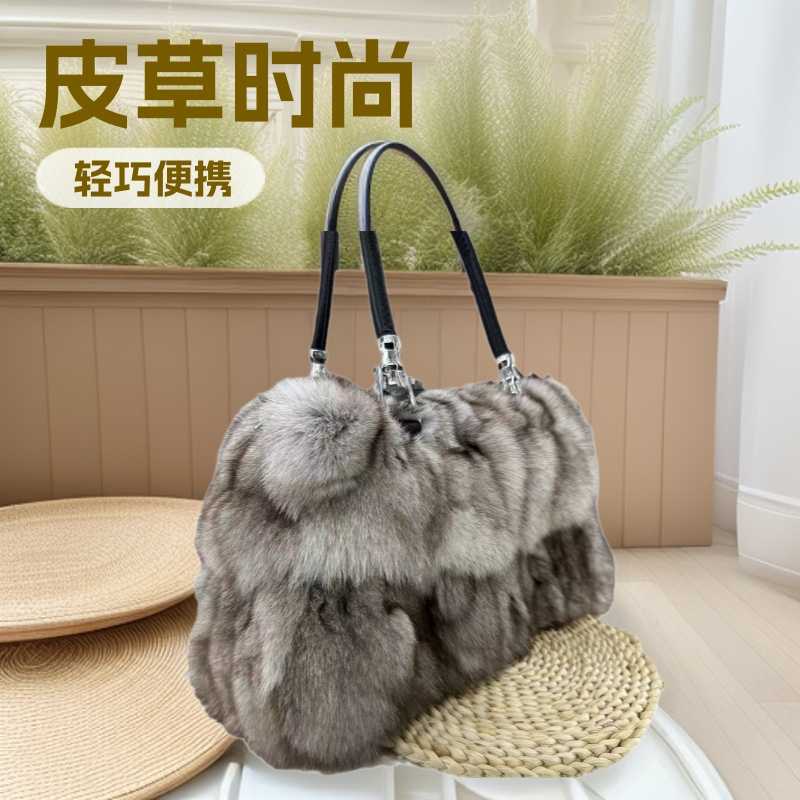 Autumn and Winter Real Fox Fur Boston Bag for Women 2026 New Korean Style Single Shoulder Crossbody Handbag