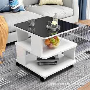 Rounded Corners, Simple Modern Sofa Side Table, Tempered Glass Small Coffee Table, Bedroom Living Room Mobile Small Tea Table Square Table