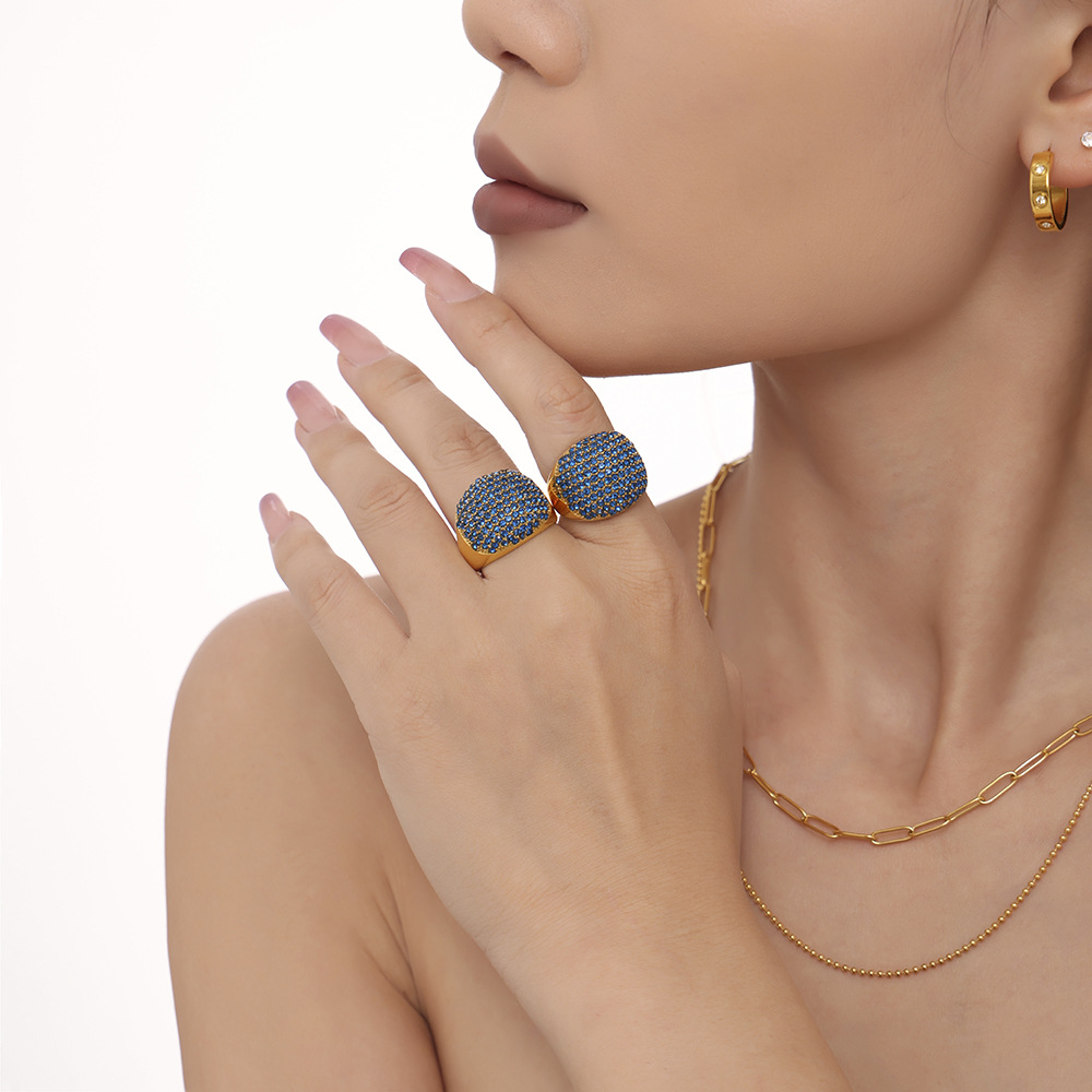 stone inlay stainless steel with zircon natural stone handmade