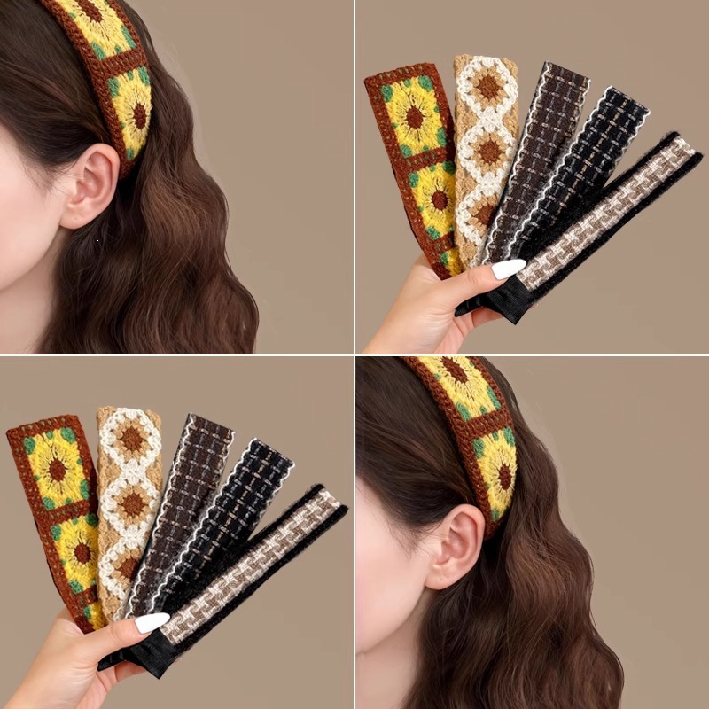 Li Qin's same style adhesive magic tape hair band, bangs sticker, magic tape knitted wool headband, face washing headband for women