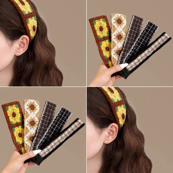 Li Qin's same style adhesive magic tape hair band, bangs sticker, magic tape knitted wool headband, face washing headband for women