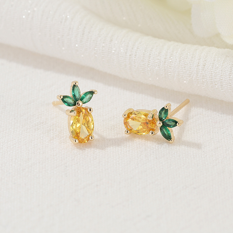 Zircon Inlay Material Ear Studs Classification 1 Pair Vintage Style Classic Style Cherry Fruit Plating Copper Zircon Ear Studs