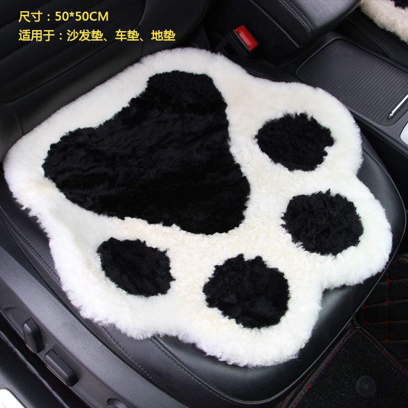 冬季羊毛汽车坐垫三件套无靠背单片短毛羊剪绒办公椅猫爪座垫保暖