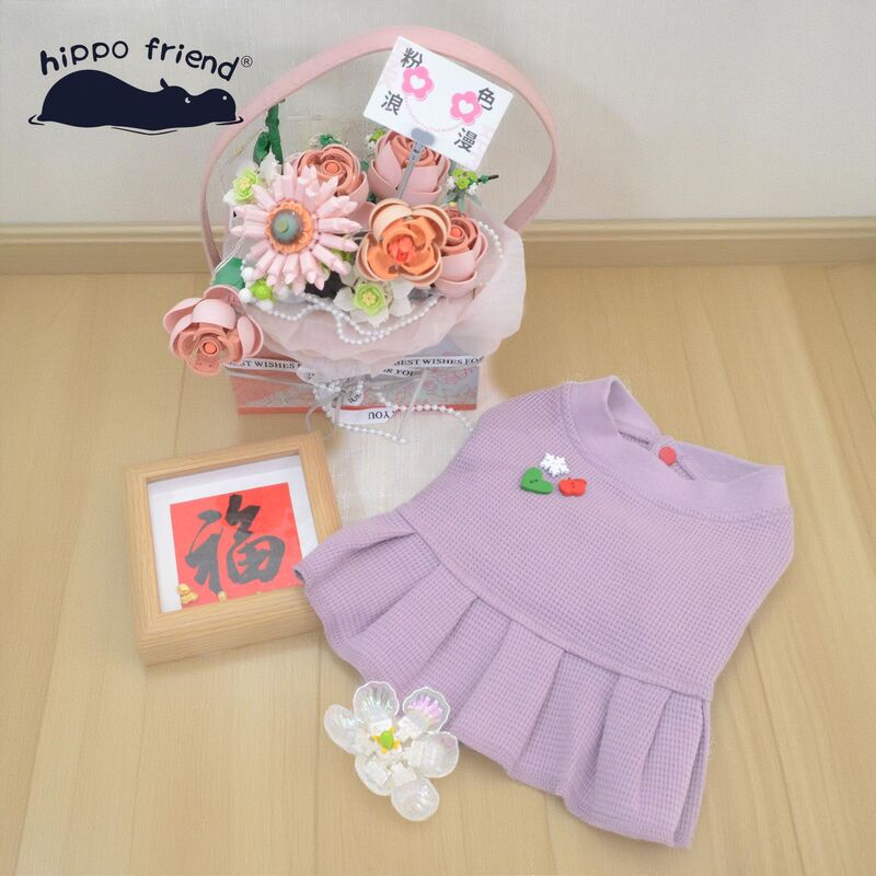 Snap-Button Pet Clothing Autumn Cat Clothes Sweatshirt Dress Dog Cardigan Soft Breathable Princess Style Waffle Cotton