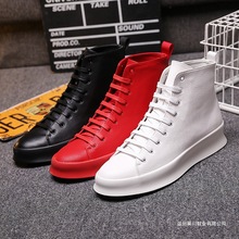 新款潮流嘻哈全黑色高帮皮鞋男白色中帮真皮韩版红色英伦高邦板鞋