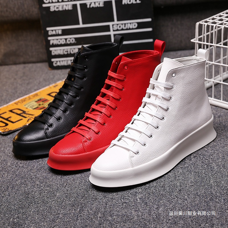 新款潮流嘻哈全黑色高帮皮鞋男白色中帮真皮韩版红色英伦高邦板鞋