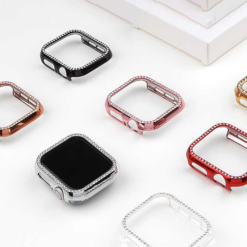 Suitable for apple single-row drill case apple watch 9/8/7/se/65432PC electroplating half-pack protective cover