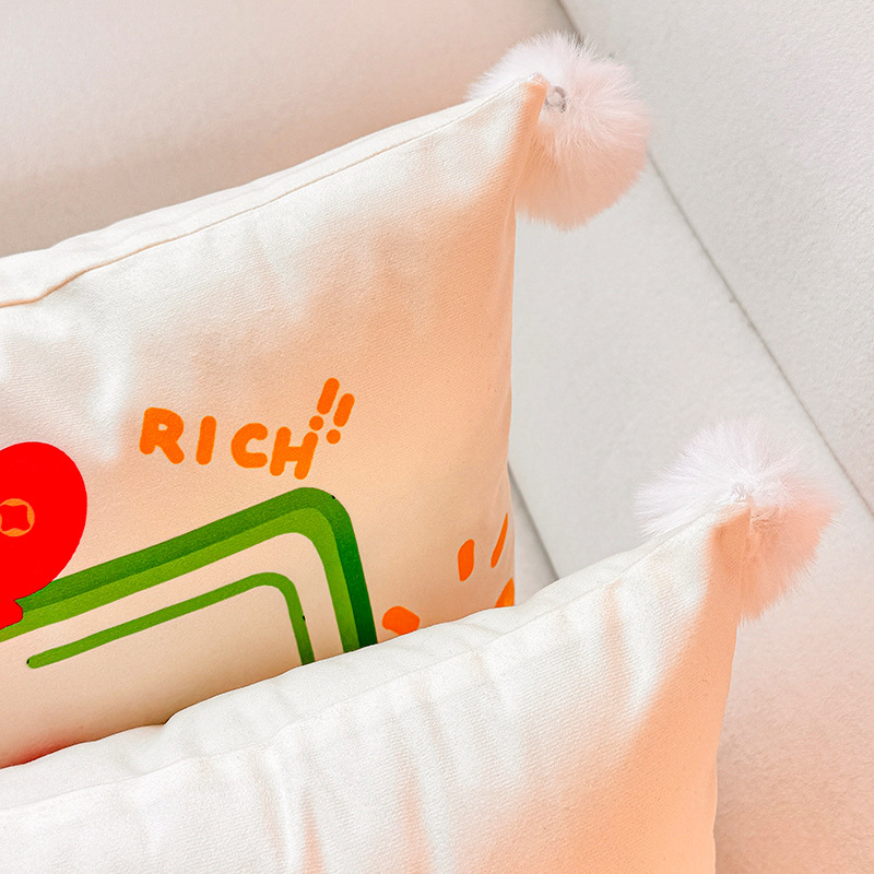 Mahjong Fortune Combination Almohada Funda de almohada Sala de estar Sofá Almohada Impresión de cabecera Almohada de cintura abstracta con bola de pelo