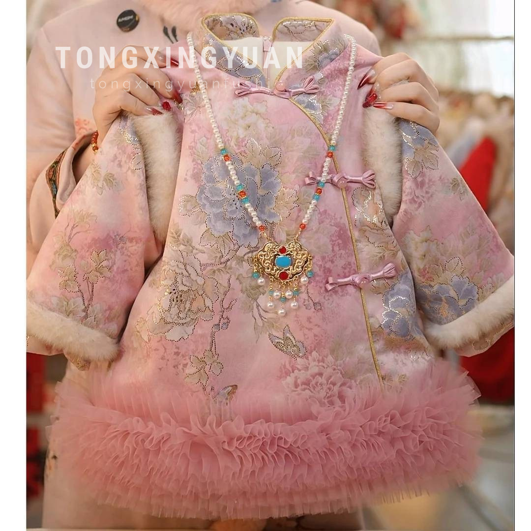 [Ropa morada] Chica redonda estrella infantil invierno más vestido cheongsam acolchado de terciopelo para niños vestido de un año nuevo estilo chino image 8