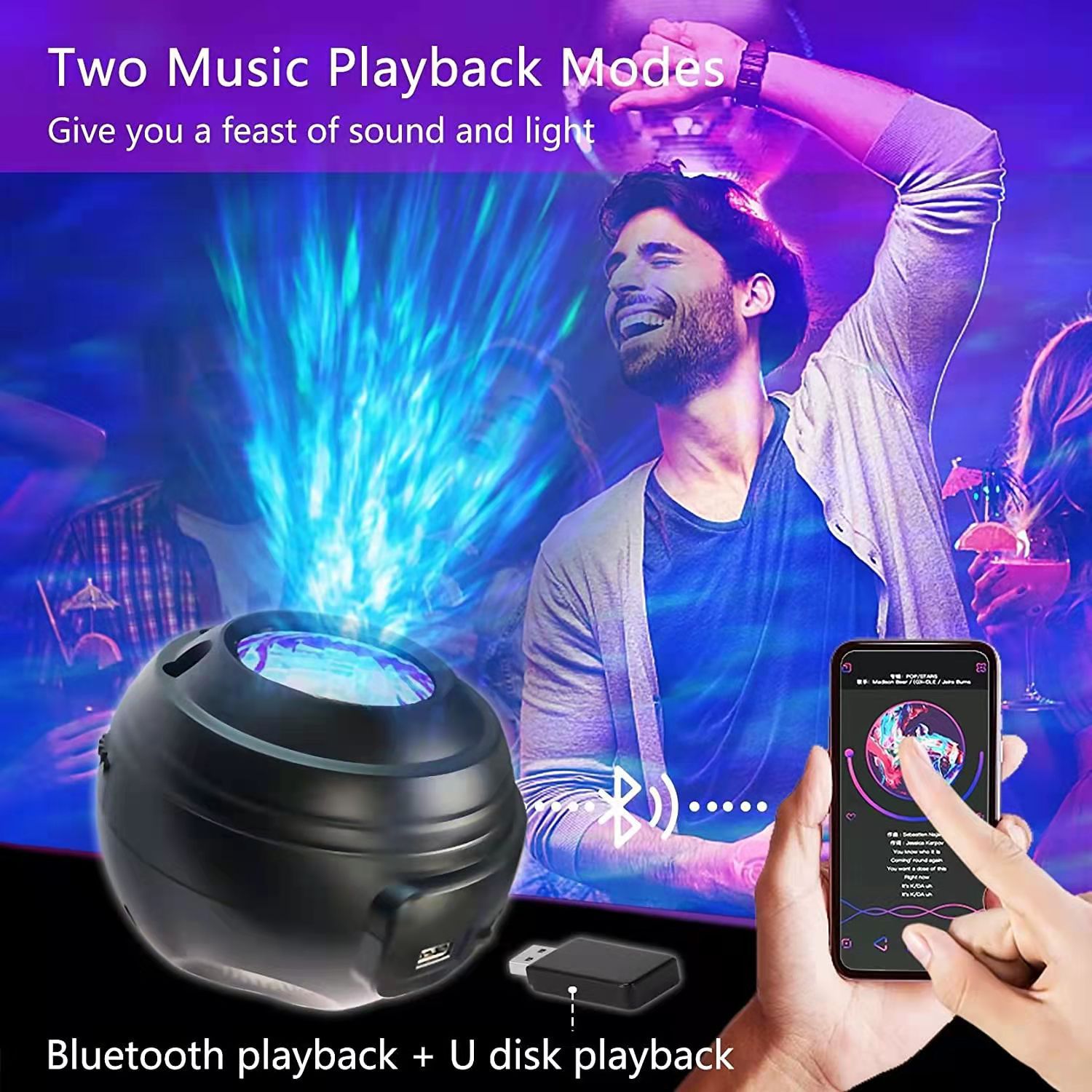 APP智能星空投影 LED小夜灯博浪宇宙梦幻USB激光满天星月球水纹灯