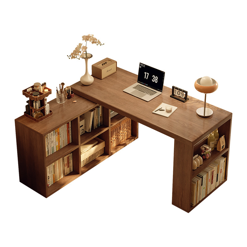 Escritorio de madera maciza, escritorio de estudio para el hogar para estudiantes, estantería, sala de estar integrada, mesa larga, banco de trabajo, escritorio retráctil para computadora