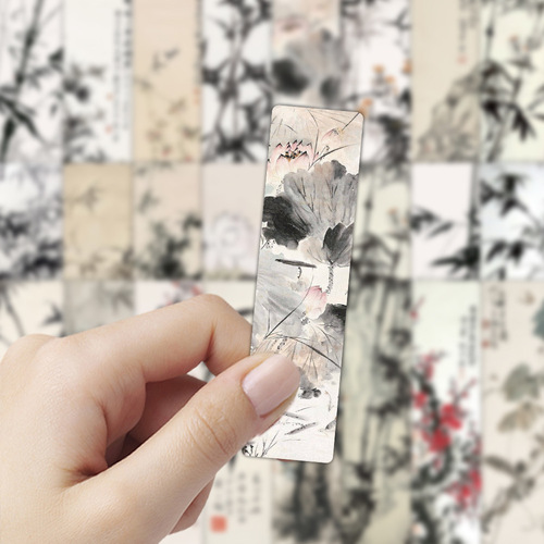 Original 100 Designs of Chinese Ink Wash Painting Bookmarks, 24 Pieces, Student Reading Annotation, High-Quality Cultural and Creative Paper Gift
