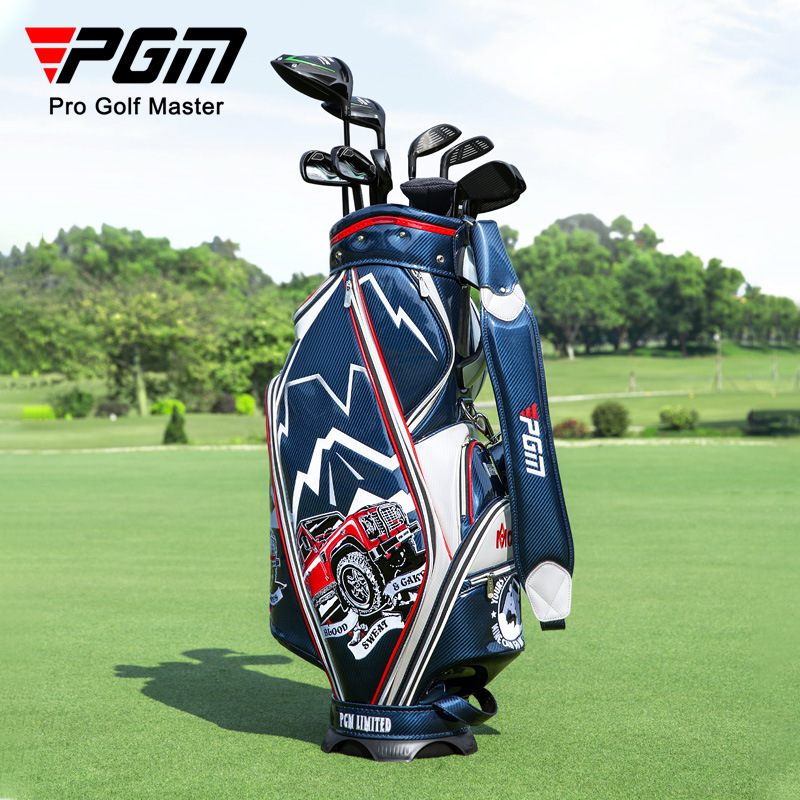 Túi golf PGM da pha lê thêu chống nước, nhẹ, đựng 13 gậy — Đen đỏ-đầu lâu, Xe đạp leo núi màu xanh trắng