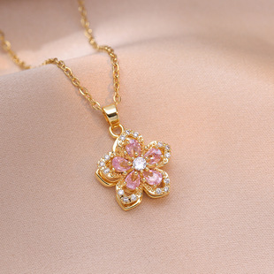 Necklace with zircon, fashionable design pendant stainless steel, internet celebrity, flowered 3