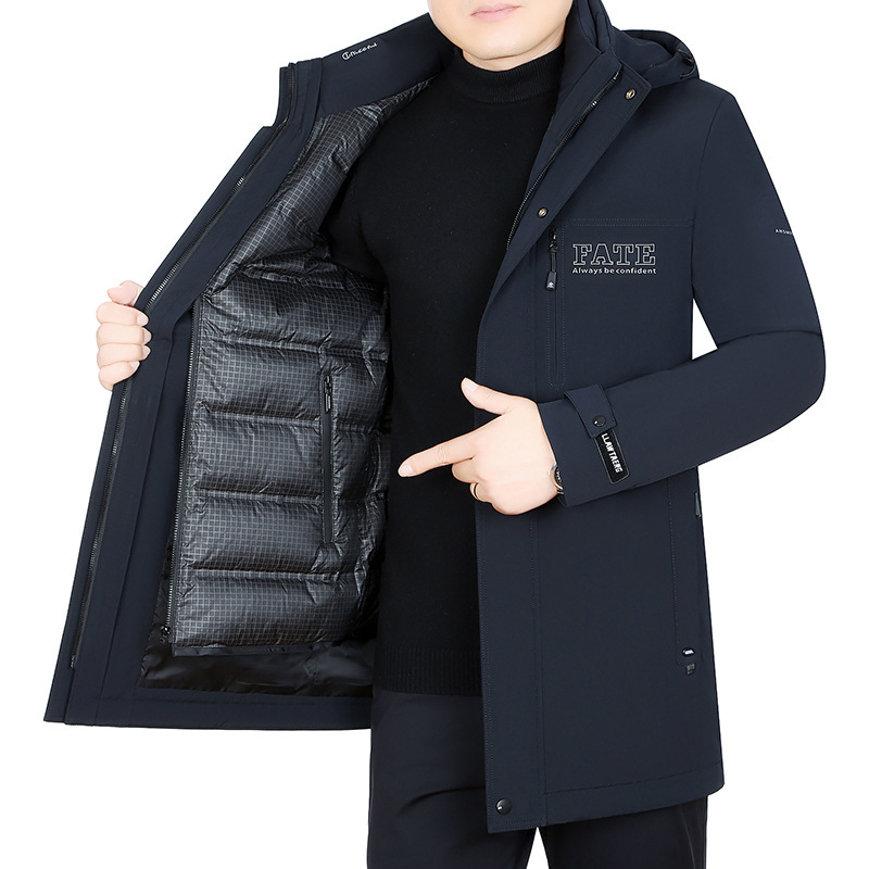 2026 Winter White Goose down Jacket, Thickened and Warm, Casual Style for Middle-Aged Men, with Removable Inner Lining, Mid-Length Coat 2026 Winter White Goose down Jacket, Thickened and Warm, Casual Style for Middle-Aged Men, with Removable Inner Lining, Mid-Length Coat