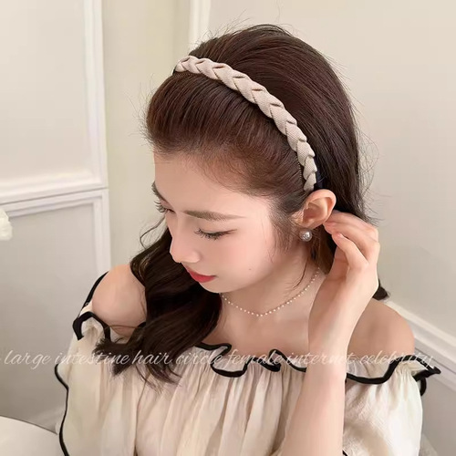 Light Luxury High-End Braided Headband for Women with High Forehead, Facial Cleansing Headband, Teenage Summer Fringe Hairpin Head Accessory, Hair Accessory