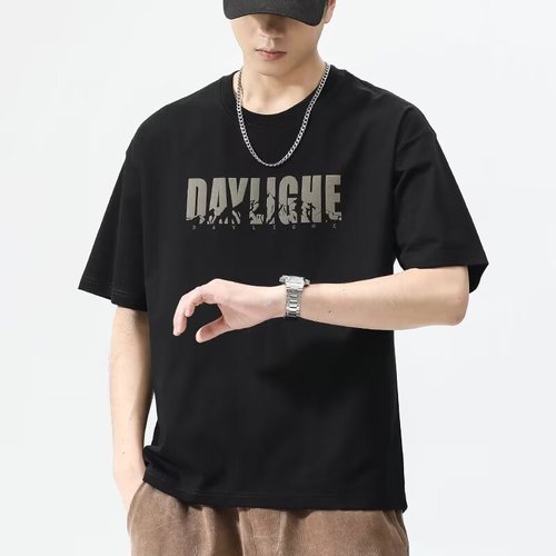 Men's Summer Short Sleeve T-Shirt with Ins Trend Letter Print, Crew Neck, Sporty Casual Loose Half Sleeve Top