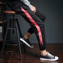 夏季薄款大码印花红韩版潮流宽松弹力黑痞帅小脚束脚速干运动男裤