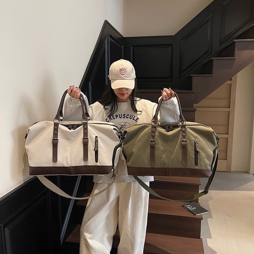 New Style Travel Canvas Tote Bag, Men's Fashion Trendy Large Capacity Short Trip Shoulder Bag Luggage Bag