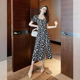 小雏菊少女泡泡袖连衣裙女夏2025新款法式小众长裙赫本风碎花裙潮