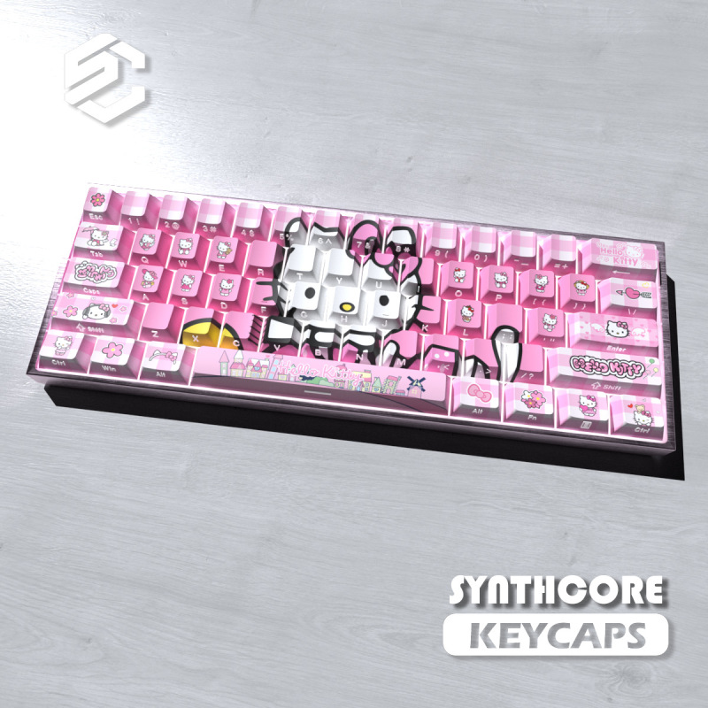 ハローキティ ピンク キーキャップ 74 キー (箱入り) オリジナル サイド刻印 半透明 PBT 昇華型 高価値キーキャップ|undefined