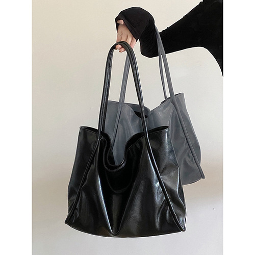 Bags  New Trendy Hand-held Glossy Tote Bag Women's Large Capacity Class College Student Casual Underarm Shoulder Bag