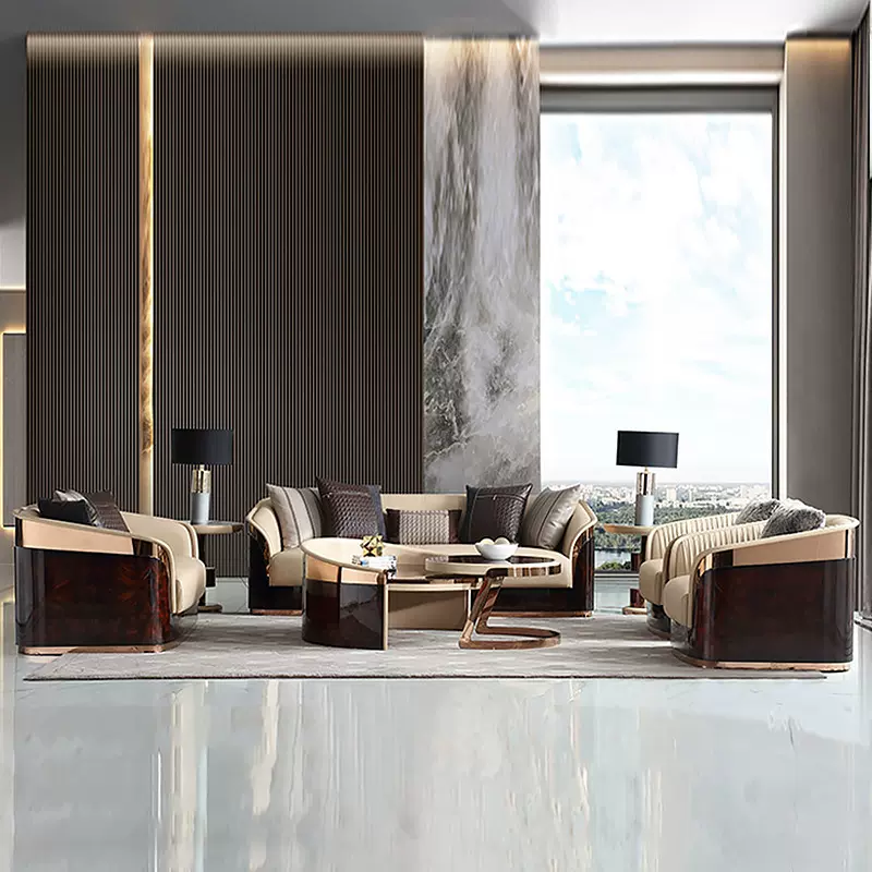 沙发意式轻奢全屋配套家具别墅客厅沙发奢华树榴实木沙发单人位