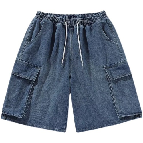 American Street Pants Men's Denim Shorts Men's Summer Thin Straight Leg Loose Wide Leg Casual Trend Brand Five-Pocket Pants