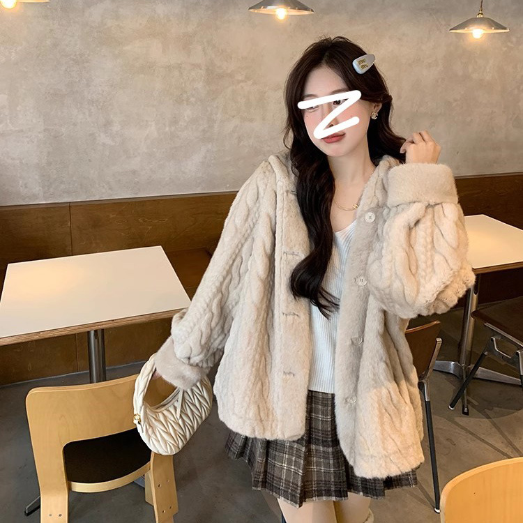 小个子环保水貂毛绒皮毛一体皮草外套女显瘦金貂绒毛毛大衣2024新