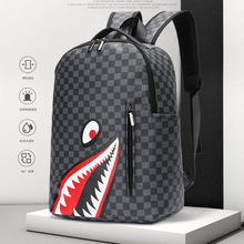 新款双肩包休闲鲨鱼商务大容量男士背包校园高颜值书包外出旅行包