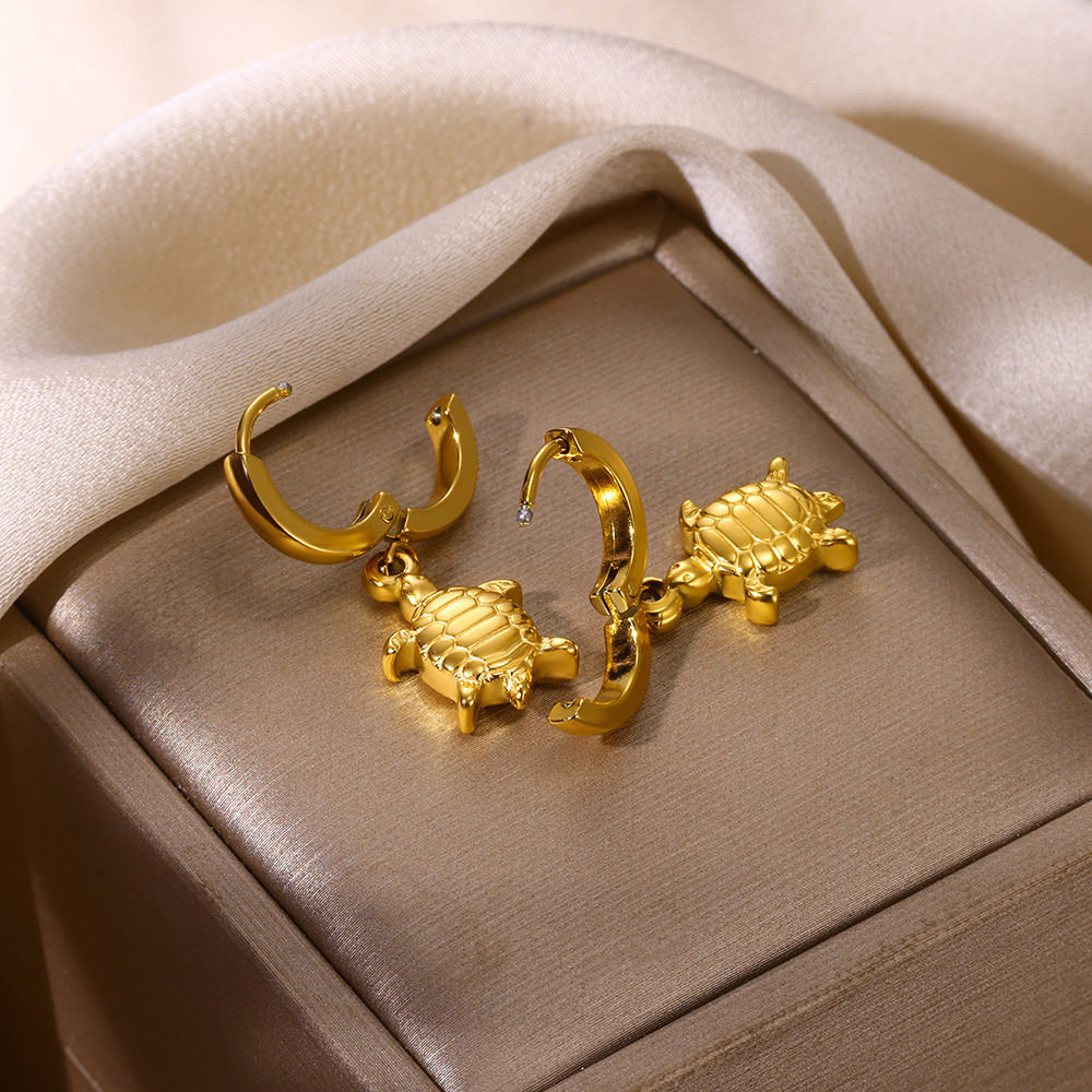 PVD Coated Gold Plating Process 304 Stainless Steel Ear Needle Material PVD Coated Real Gold Plated Tortoise Starfish Hippocampus 304 Stainless Steel Marine Style Modern Style Waterproof Non Tarnish Drop Earrings