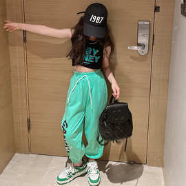 女童爵士舞服装套装2025夏装韩版中大童女孩炸街休闲两件套潮棉质