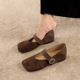 8866-2 French Evening Style Square Head Mary Jane Single Shoes Women's Interior Height Increasing Versatile One Button Casual Commuting Shoes