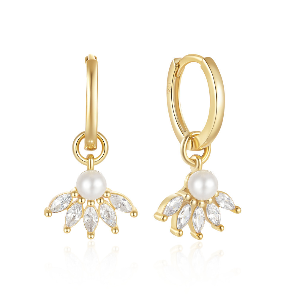 Plating, Inlay Design 1 Pair 925 Sterling Silver Pearl Zircon Geometric Drop Earrings