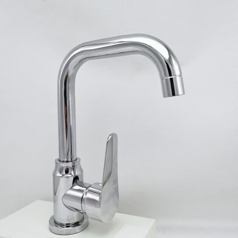 Stainless steel electroplated ball small seven-character vase basin mixed water hot and cold faucet single hole washbasin vegetable basin faucet