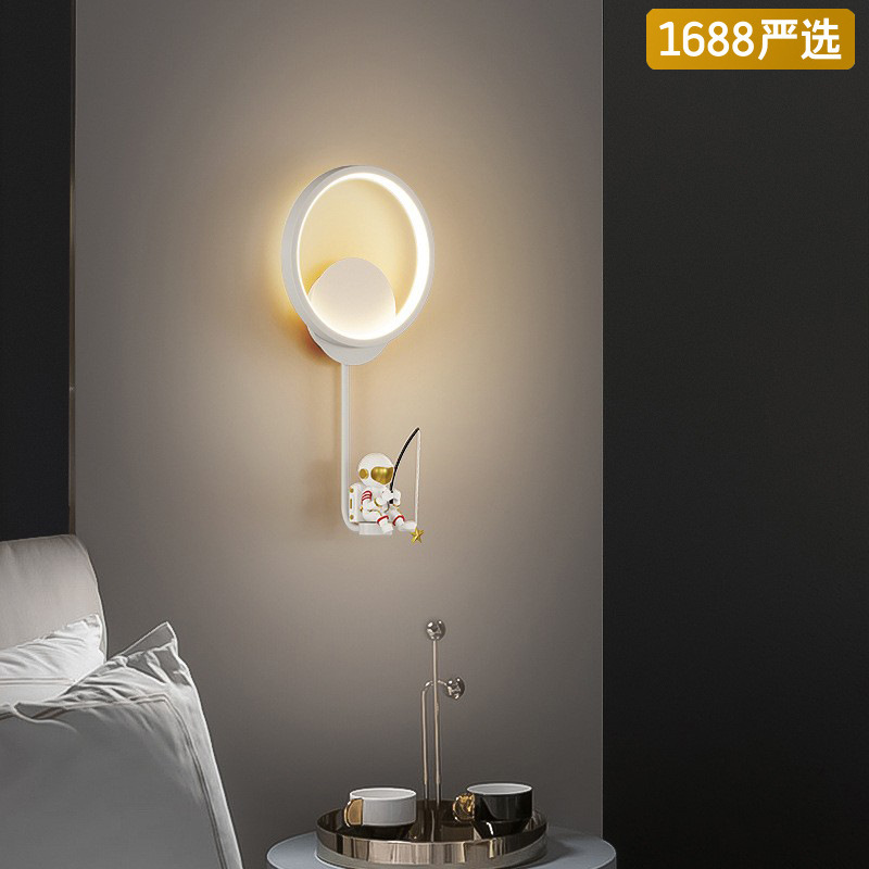 [Selección estricta] lámpara de pared nórdica creativa dibujos animados astronauta lámpara cálida romántica chico chica cabecera lámpara led