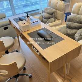 原木色美甲桌日式经济款网红款单人桌双人桌美甲店桌椅套装标配无