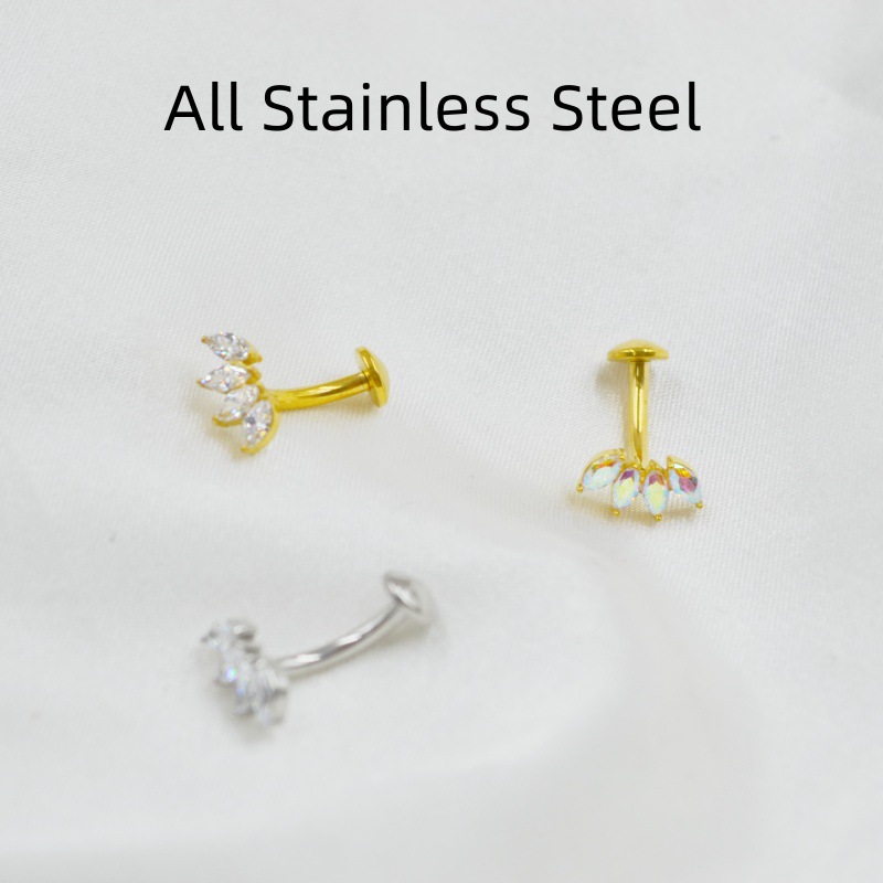 Zirconia Navel Piercing Ring Stainless Steel Belly Button Jewel_voghion.com